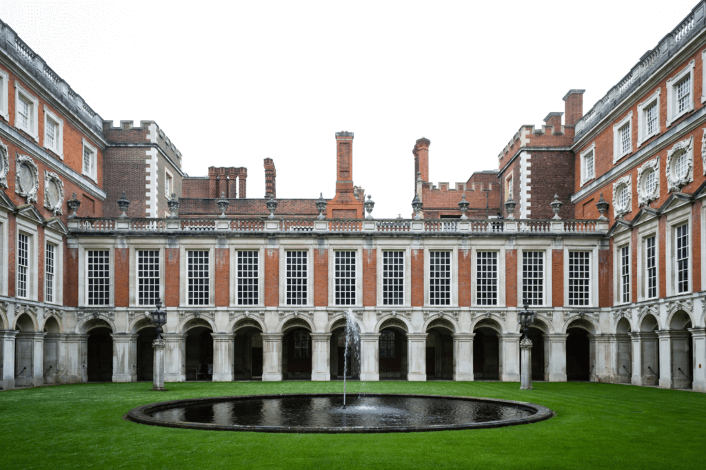 a view of the courtyard of Hampton Palace