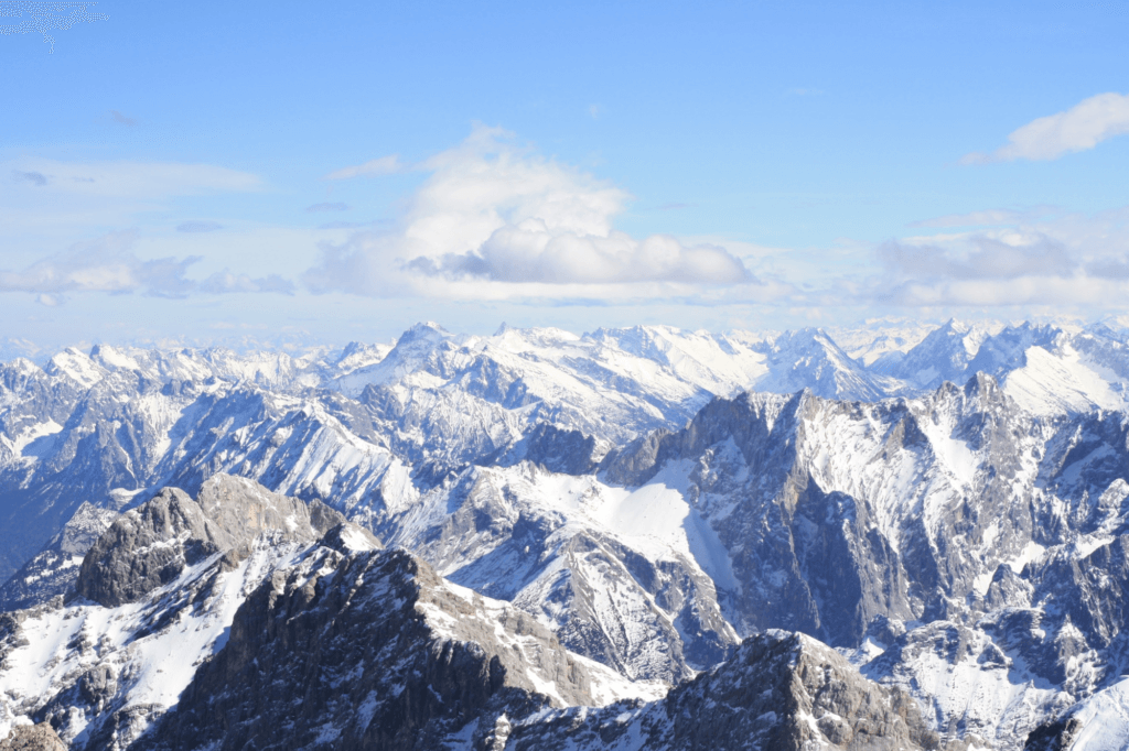 the beautiful peak of Zugspitze and the surrounding mountain ranges