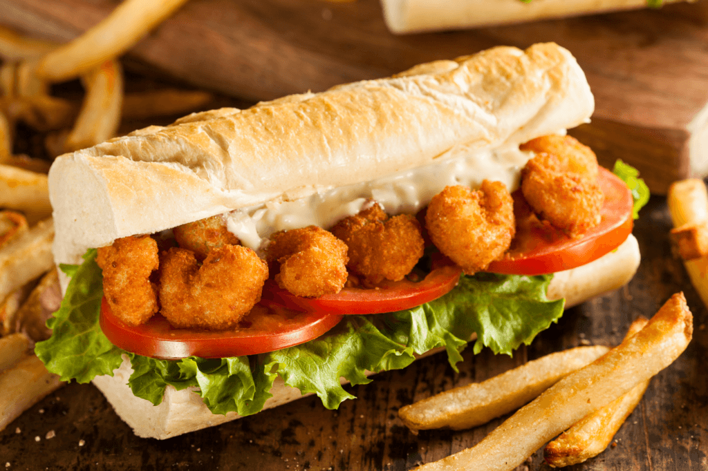 shrimp po' boy with fries