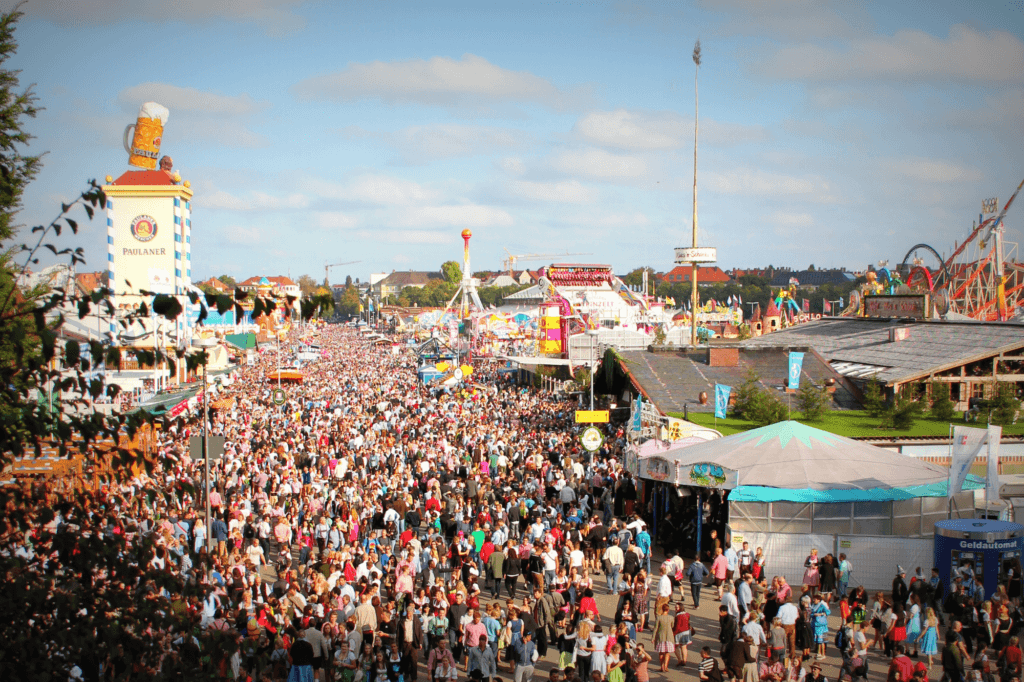 an overview of the beer tents at Oktoberfest in Munich Germany