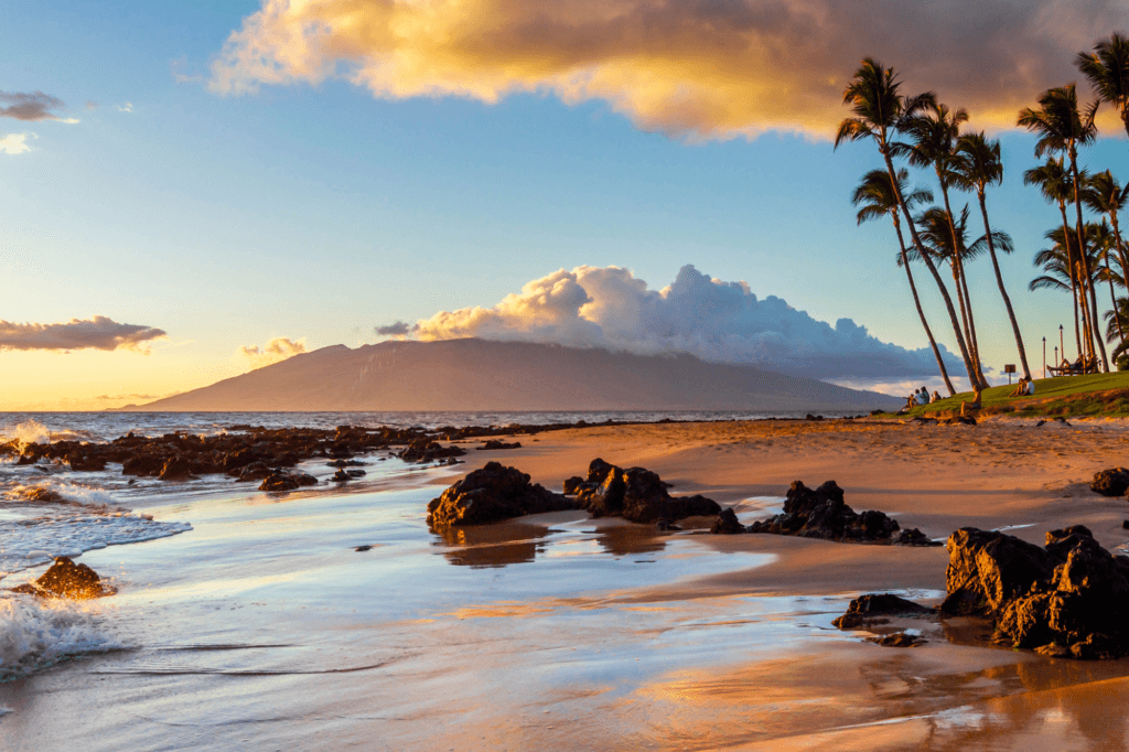 a sunset over the beaches of Maui Hawaii