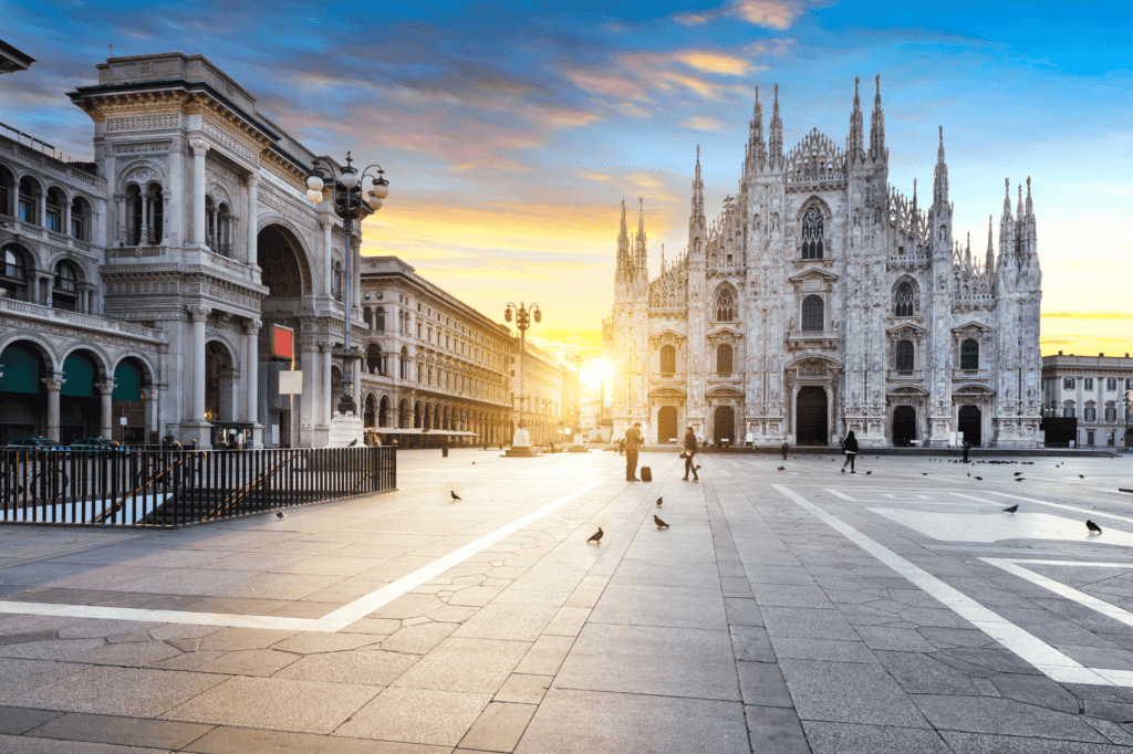 sunrise at the Duomo in Milan Italy