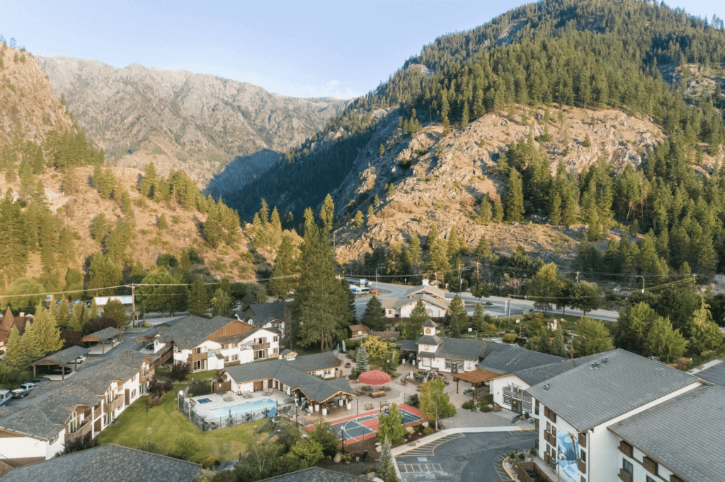 Overview of the Icicle Village Resort in Leavenworth, Washington