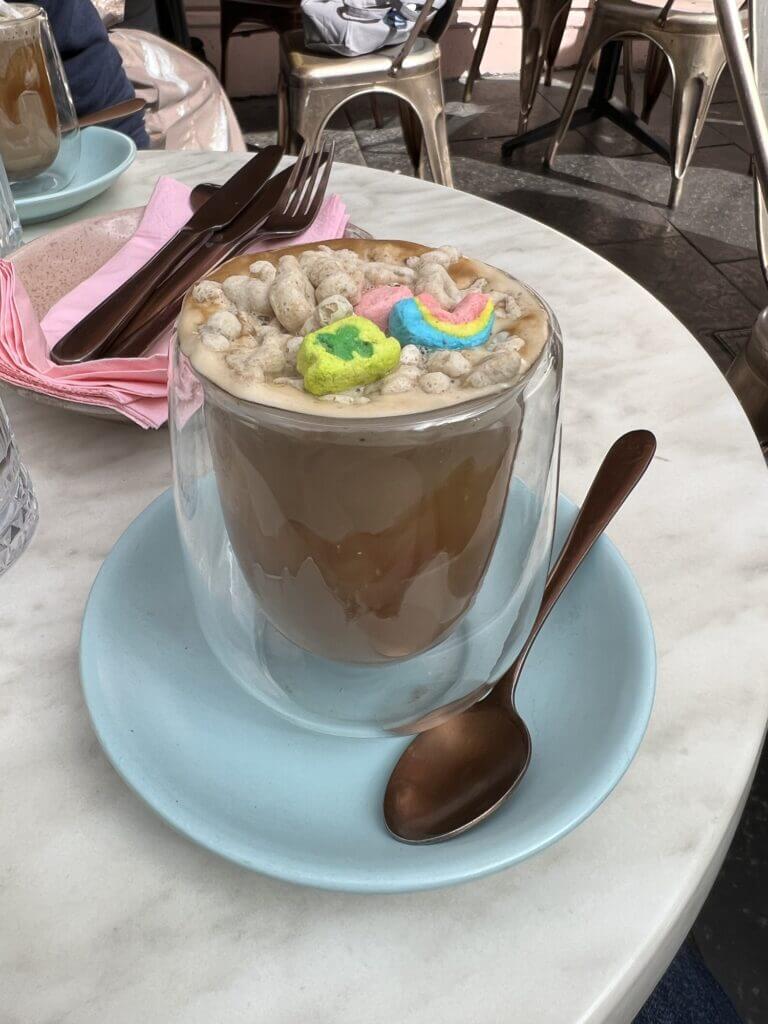 Lucky Charms coffee at Laila's Cockburn Street located behind the Cheval Old Town Chambers in Edinburgh