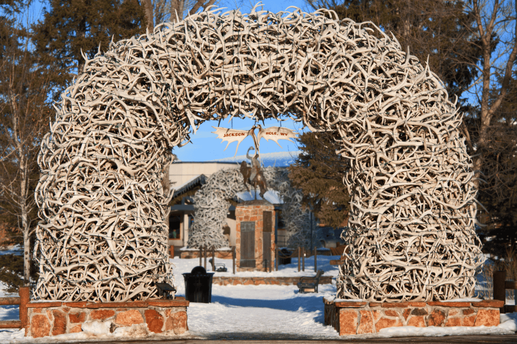 famous antler arches in Jackson Town Square in Jackson Wyoming