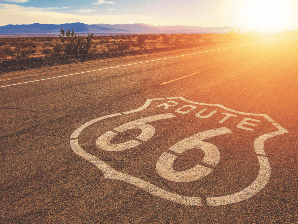 view of the rt 66 sign on the road