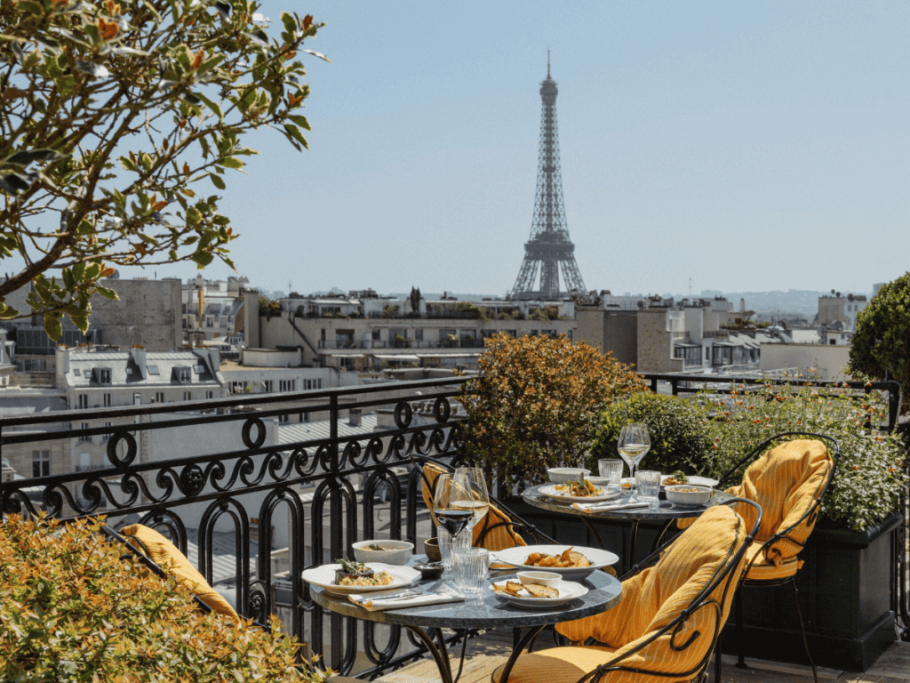 Eiffel Tower view from a room at the Hotel Raphael in Paris France