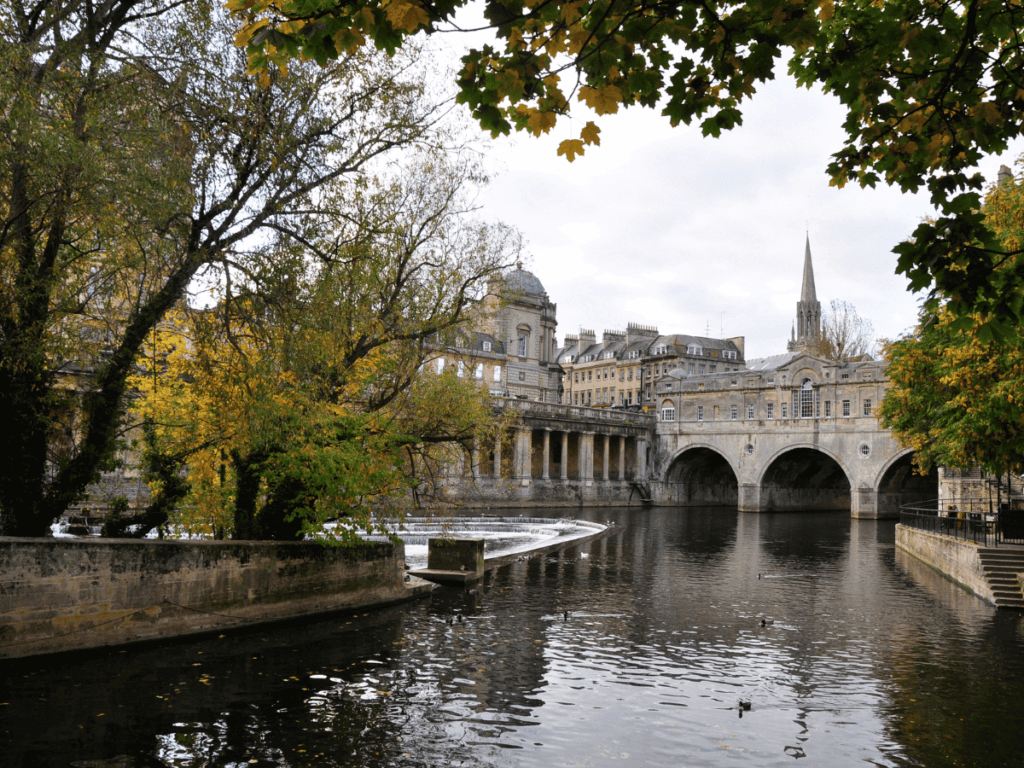 a view of the river in Bath, England