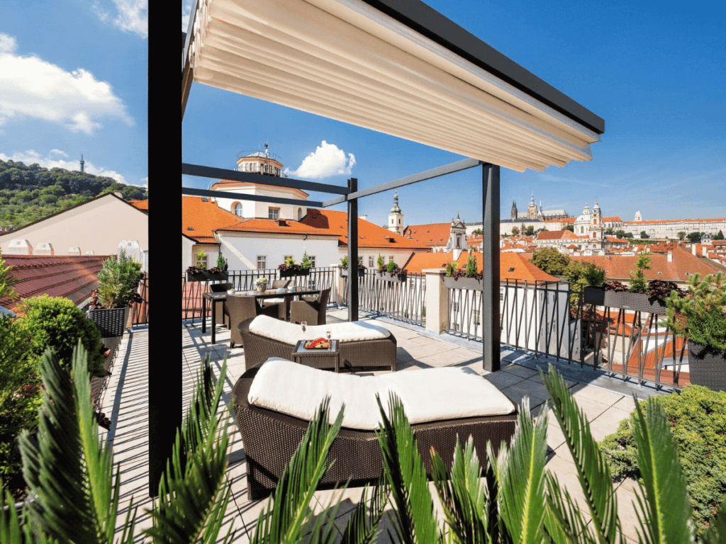 patio view of the mandarin oriental a luxury hotel in prague czech republic