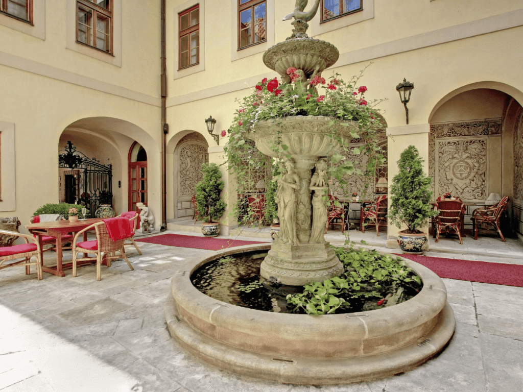 courtyard view of the Alchymist Grand Hotel and Spa a luxury hotel in Prague Czech Republic