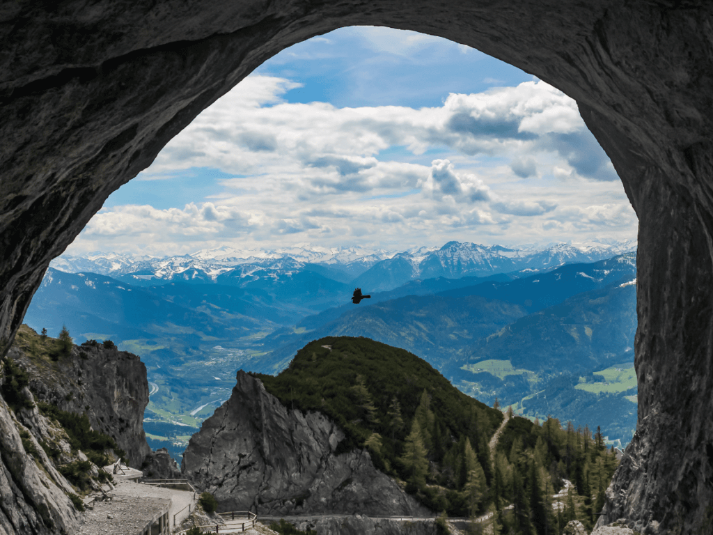 a view from the Werfen and the Eisriesenwelt Ice Caves in Austria